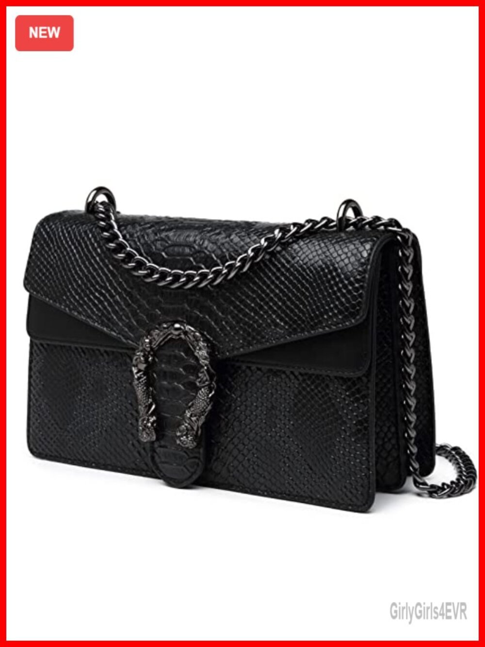 Faux Leather Crossbody Bag with Snake Print Chain Shoulder Purse Evening Handbag